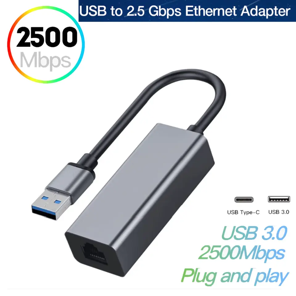 USB 3.0 To 2.5G LAN Gigabit Ethernet Adapter RTL8156B 2500/1000/100Mbps USB C 3.1 RJ45 Network Card for Laptop Desktop PC image 1