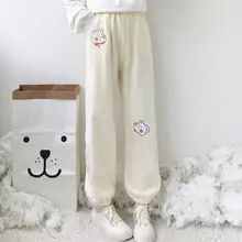 

MINGLIUSILI Thicken Pants Women Korean Fashion 20221 Kawaii Sweatpants High Waist Bear Embroidery Gray Cute Casual Pants