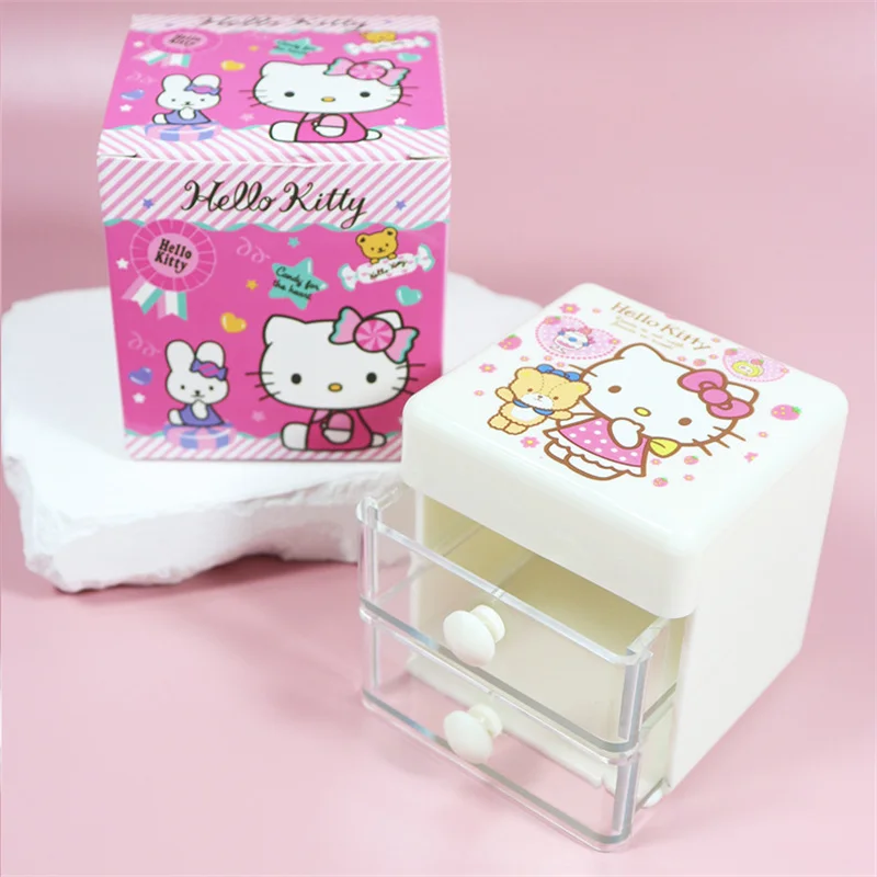 

Sanrio Hello Kitty Melody Kuromi Cinnamoroll Desktop Pen Holder Gift Boxes Double Drawer Jewelry Storage Box Mini Organizing Box