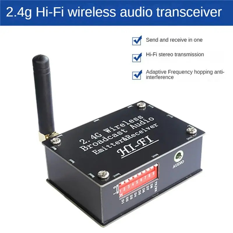 X64A-4X 2.4G Hifi 무선 오디오 전송 트랜시버는 스테레오 사운드를 위한 하나의 송신기와 여러 수신기를 지원합니다.