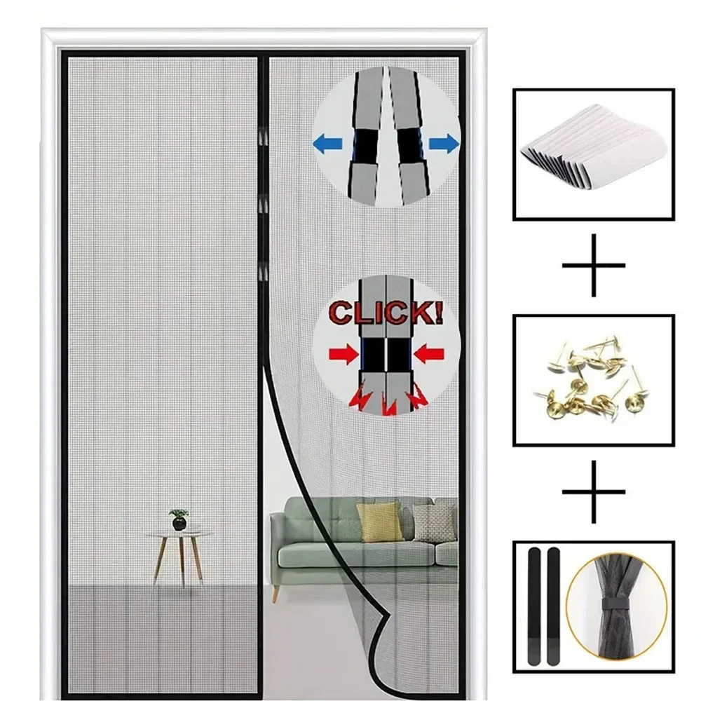 thumbnail image 1 of Cortina de puerta con pantalla magnética, antimosquitos, insectos, moscas y chinches, cortina de puerta suave de poliéster, cortina de puerta con ventilación para el hogar para el verano, 1 of 5
