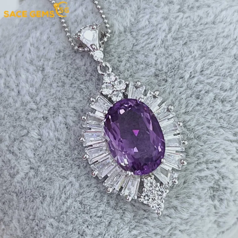 

SACE GEMS Luxury Pendant for Women 925Sterling Silver 10*14mm Natual Amethyst Pendant Necklace Wedding Party Fine Jewelry Gifts