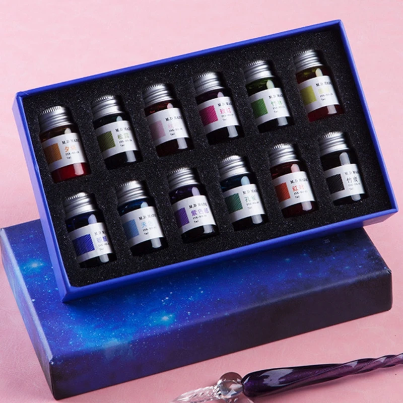 12 Colors Calligraphy Pen Ink 12 Constellation Ink Gold Powder Glass Dip Pen Inks Fountain Pen Writing Signature Artistic Ink