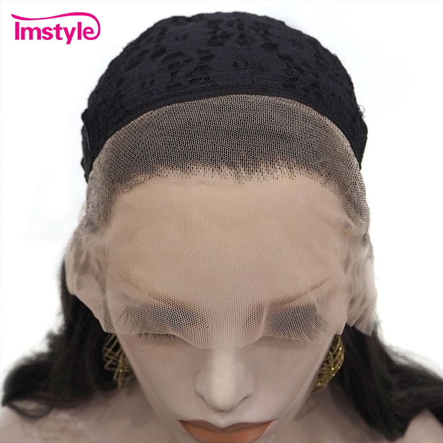 Synthetic wig Imstyle Black Wig Synthetic Lace Front Wig Heat Resistant Fiber Natural Wavy Daily For Women 20 Inch