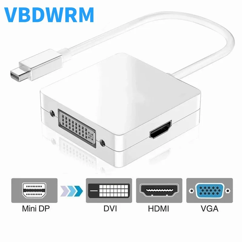 썬더볼트 미니 DP to HDMI VGA DVI 변환기, 4K 1080P 미니 DP 케이블 어댑터, 맥북 프로 에어 애플 아이맥용, 3 in 1