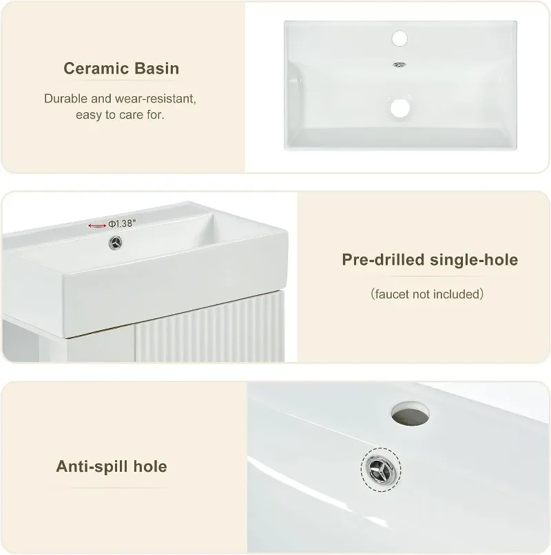 21.6inch White Bathroom Vanity,Bathroom Storage Cabinet with Ceramic Sink,Combo Cabinet,Easy Assembly,Open Storage. 6
