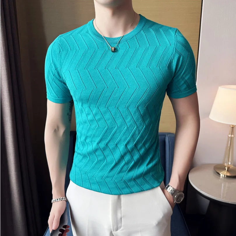 2023 New Men Short Sleeve Breathable Leisure Oneck Slim Fit Tshirts