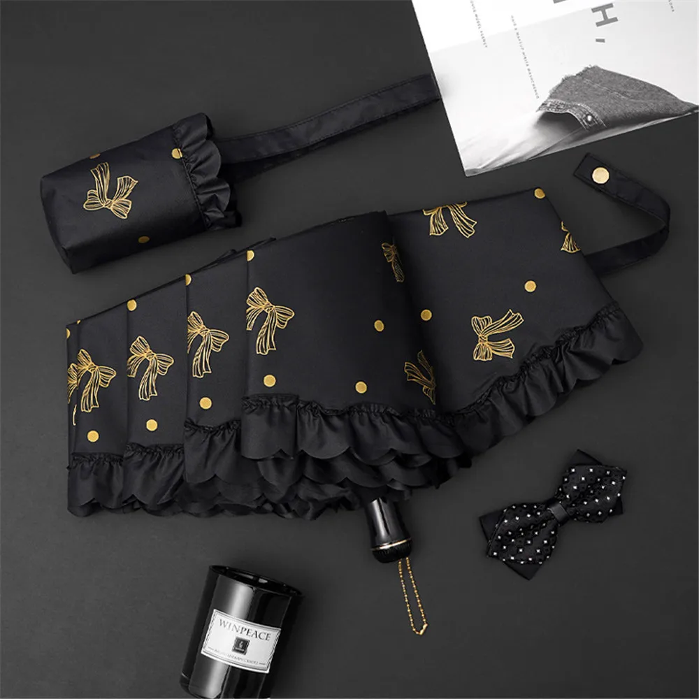 

Five-Fold Lace Umbrella Automatic Adult Vinyl Sun Umbrella Female UV Protection Folding Sun Umbrella Rain Sun Rain Dual-Use