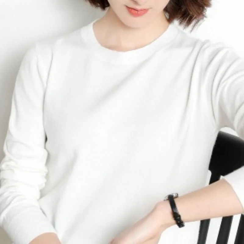 

Autumn and Winter Sweater Women's Round Neck Knit Solid Color Long Sleeve Slim Fit Fashion Casual Street Dress Commuter Tops