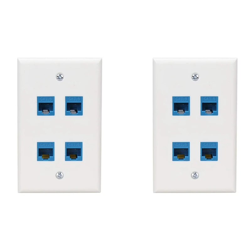 이더넷 벽 플레이트, 4 포트 암컷 벽 플레이트, Cat7, 6, 6E, 5, 5E 이더넷 장치와 호환 가능, 파란색, 2X