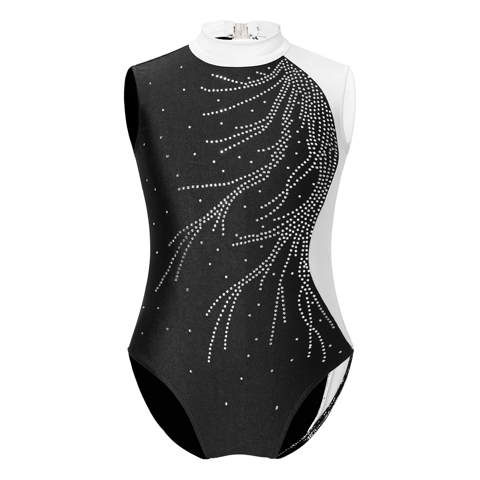 Kids Girls Sleeveless Gymnastics Bodysuit Shiny Rhinestone Skating Gymnastics Jumpsuit for Girl Children Ballet Dance Leotards