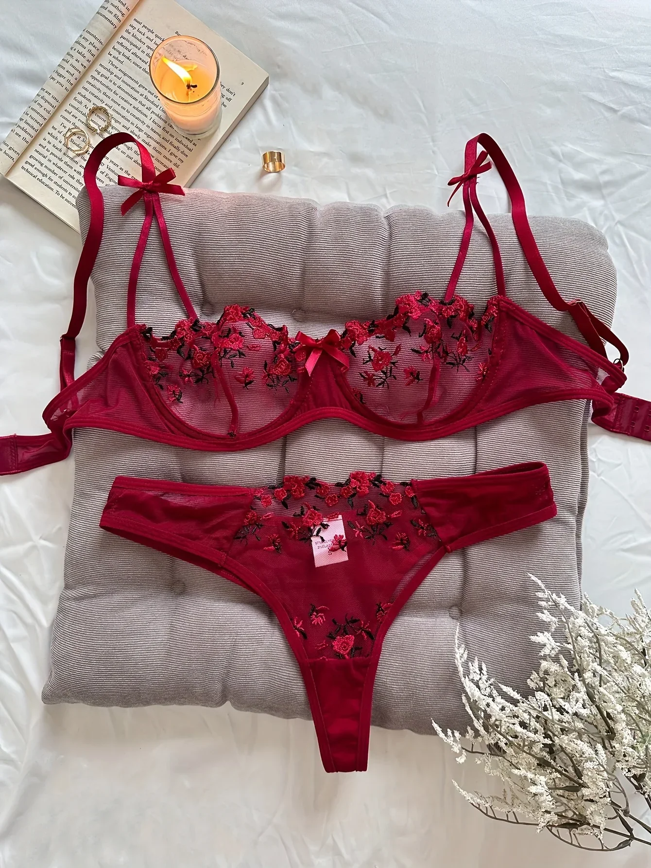 Women Lingerie Set 2 Piece floral Embroidery Sexy Erotic Underwear
