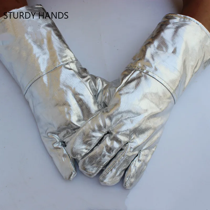 Thickening Aluminum Foil Gloves High Temperature Cowhide Gloves Heat Insulation Anti-radiation Work Kitchen Oven