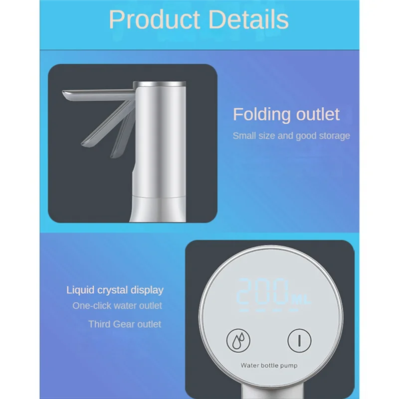 Water Bottle Pump Household USB Electric Foldable Water Suction Device Dispenser Pump for 5 Gallon Bottle,B HOT