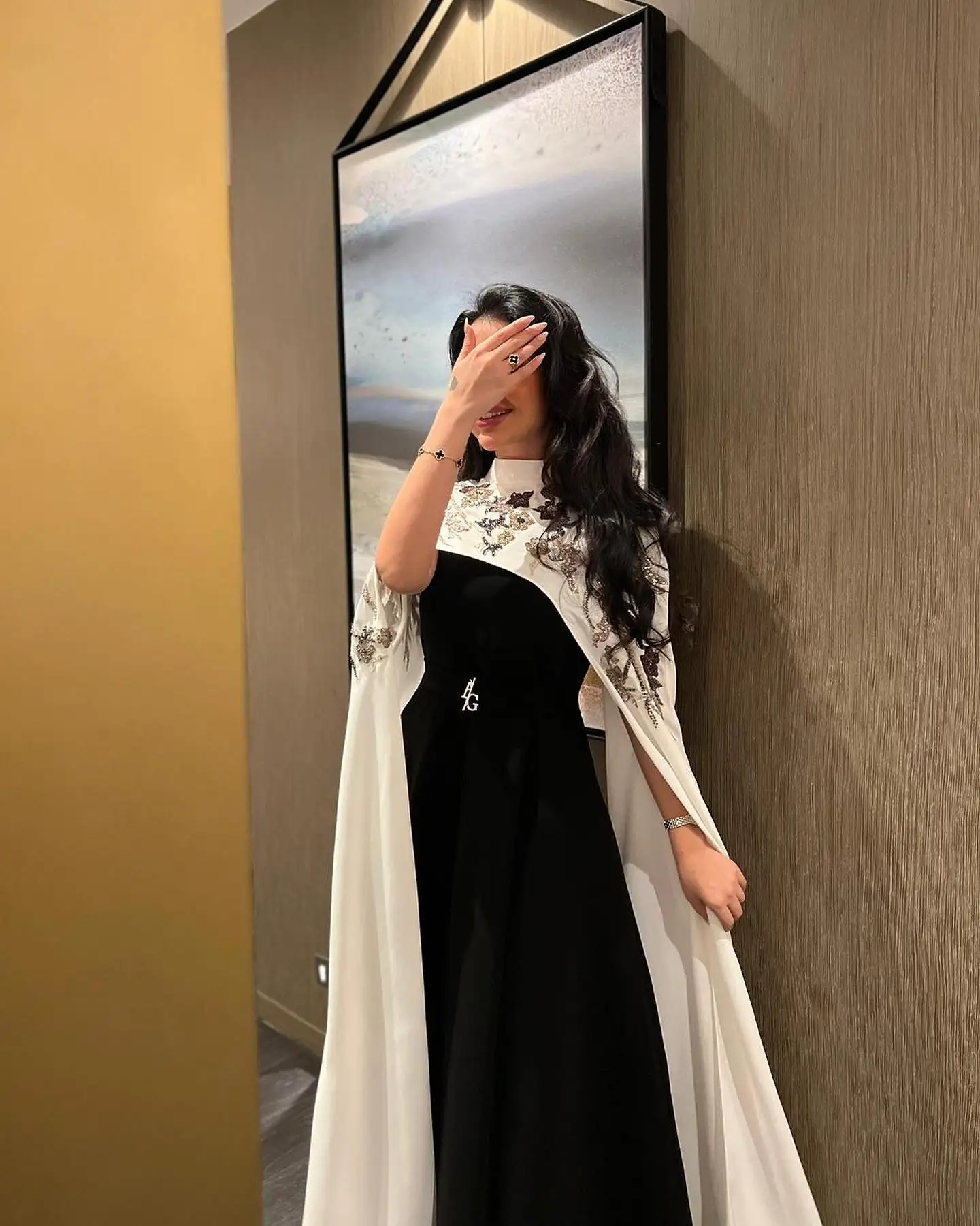 Jirocum Black White Mermaid Prom Dress Women's Cape High