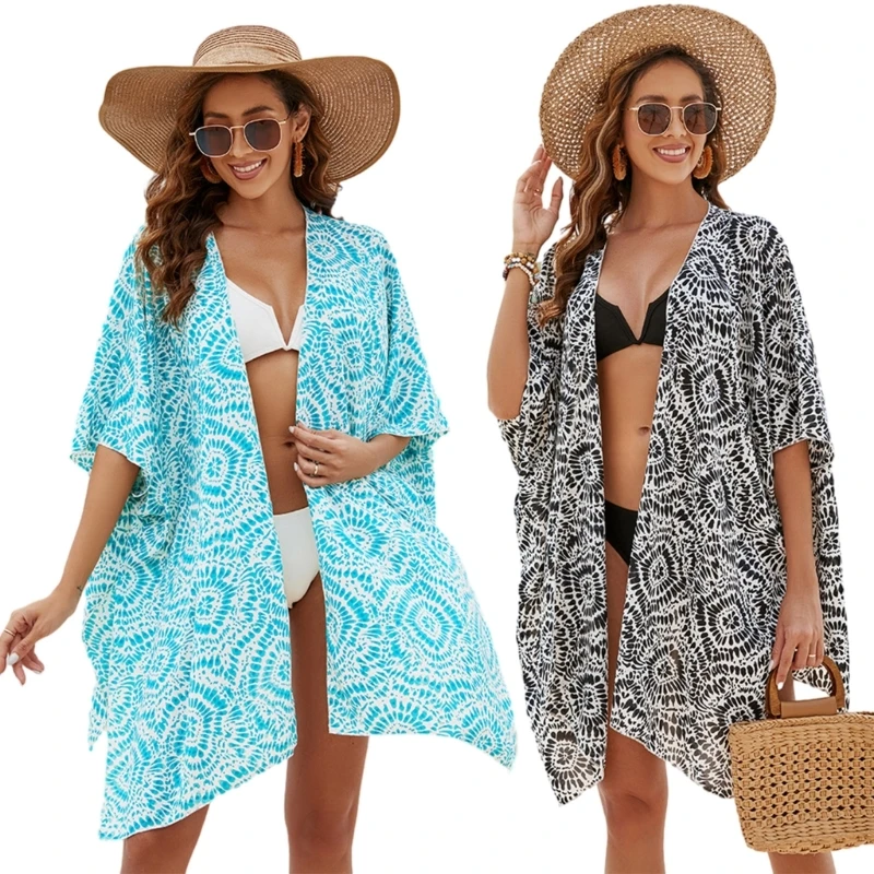 

Womens Print Beach-Bikini Cover Up Sexy Kimono Cardigan Sheer Beach Coverups