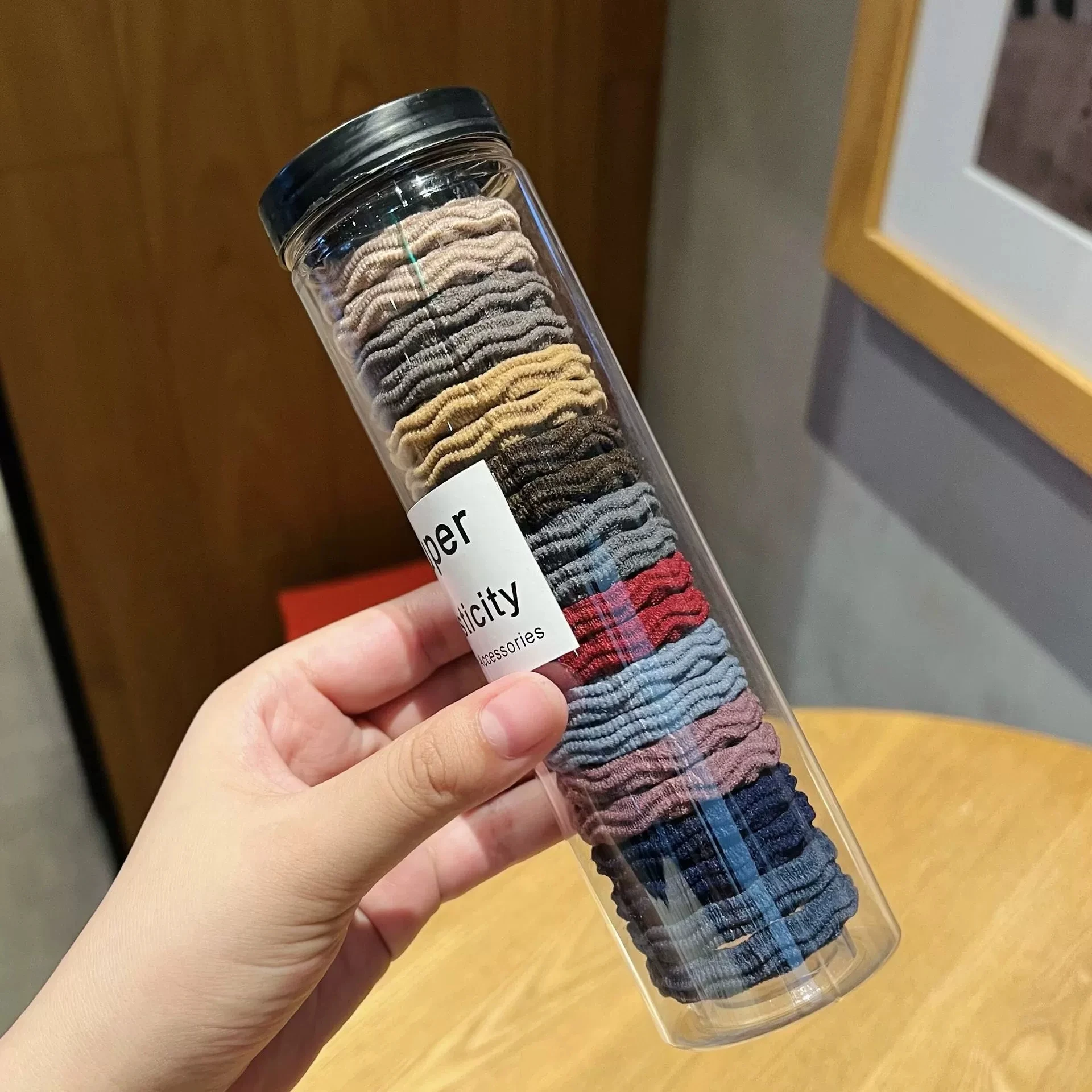 Koreanische Version von Jacquard 20, Dosen-Handtuchring, Haarseil, einfacher gewellter Haarring, Großhandel, Kopfseil, dickes, hochelastisches Seil – Detail 7