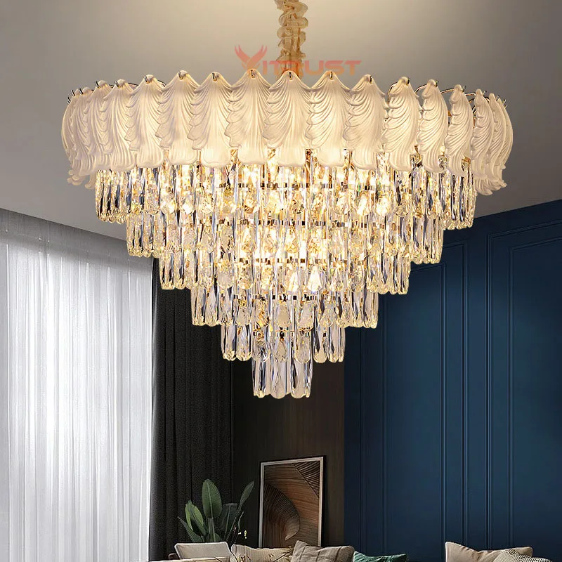 

Modern K9 Crystal Chandelier Lamp Hanging Lights Round Living Room Dining Bedroom Lights Restaurant Mall