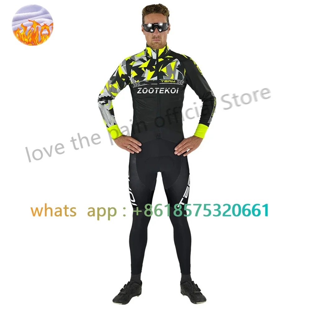 

zootekoi Long Sleeves Cycling Jersey Set Team Winter Thermal Fleece Bicycle Cycling Clothing Men's MTB Roupa Ciclismo Masculino