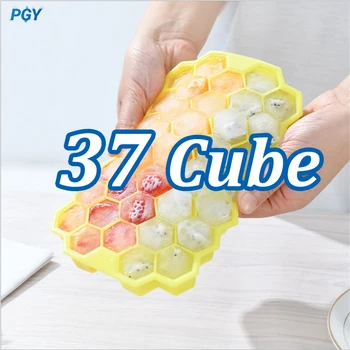 실리콘 아이스 큐브 몰드, 37 큐브 대용량 아이스 트레이, 재사용 가능한 식품 등급 아이스 메이커, BPA 프리 아이스 메이커, 탈착식 뚜껑 포함
