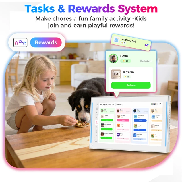 15.6 Inch LED Light Reminder Smart Digital Calendar Planner & Chore Chart, IPS HD Touch Screen Display for Family Schedules
