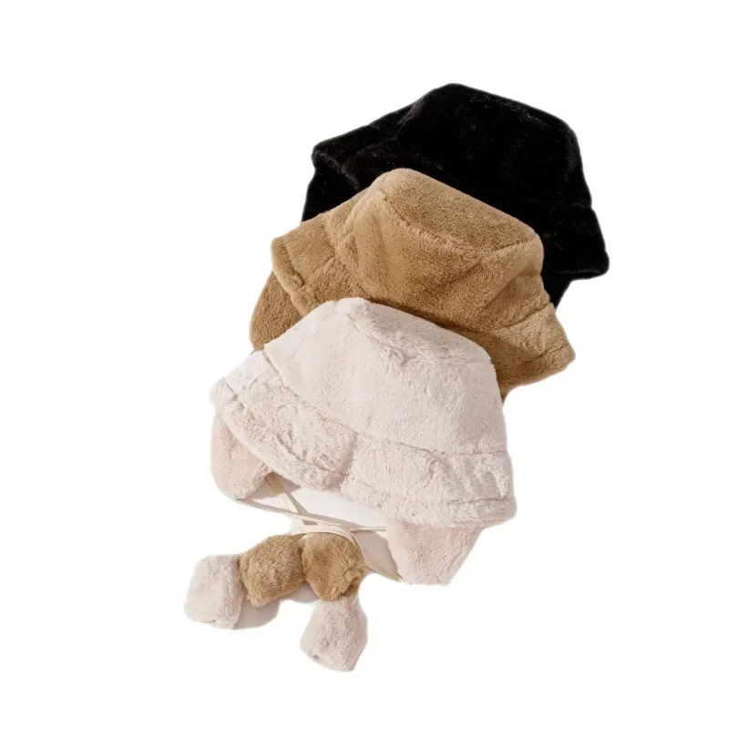 Fur Hat Winter Hat Bomber Winter Warm Bucket Hat for Women Golf Cap Hiking Hat Fur Barrel Cap Cotton Fabric Ear Protection