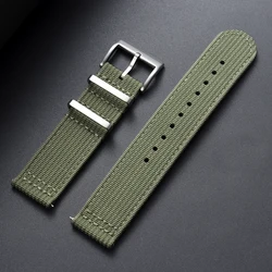 Army Green Ribbed Nylon Quick Release Watch Band - Woven Canvas Fabric Strap for Men's Military Sports Bracelet (ARMY GREEN)
