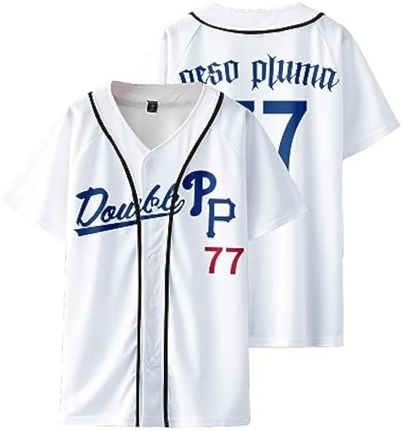 Peso Pluma Rapper Double Pp 77 Tee Logo T-Shirt Estate Uomo/Donna Cosplay Maglia Da Baseball Manica Corta