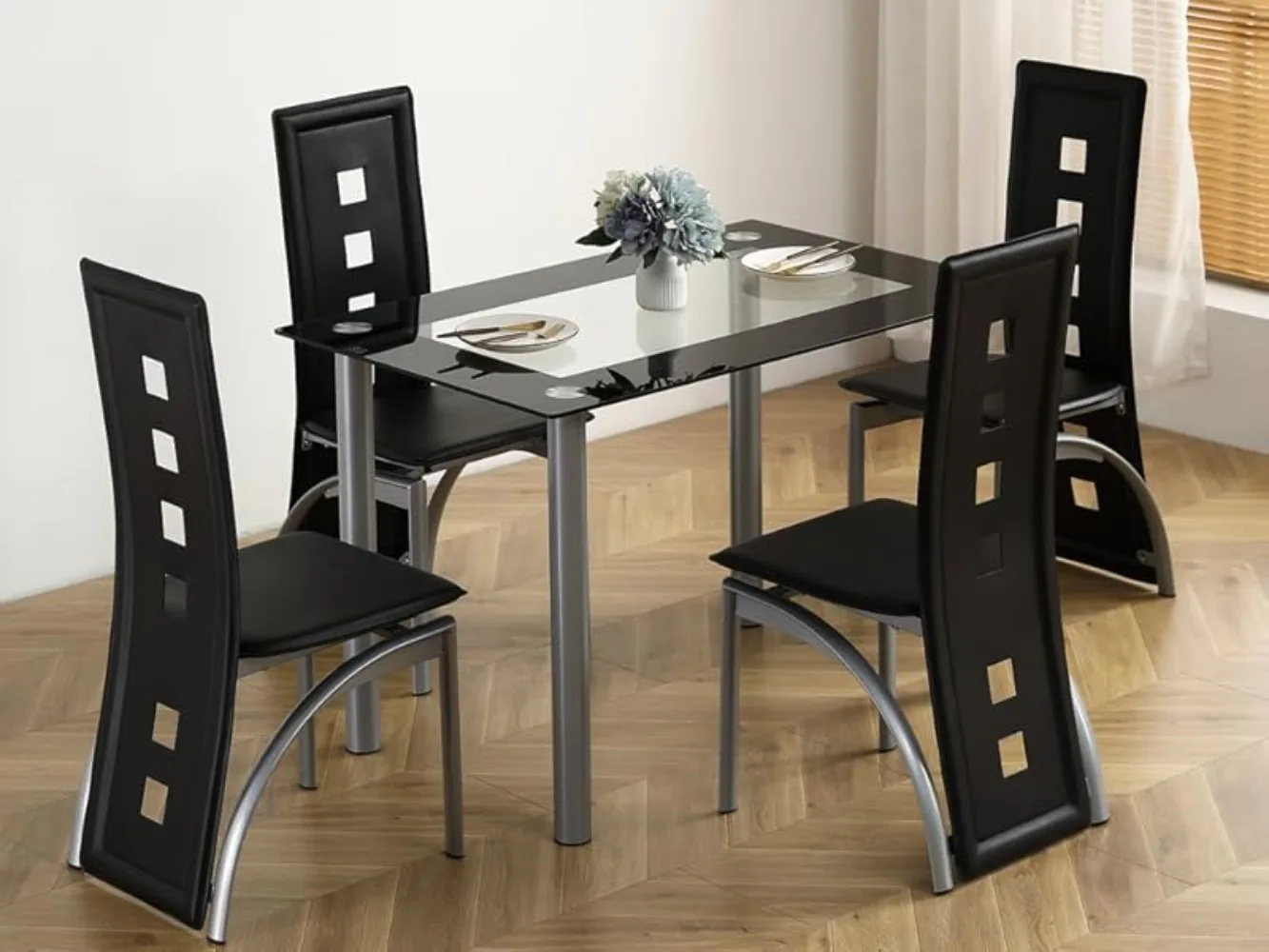 glass dining table set for 4 