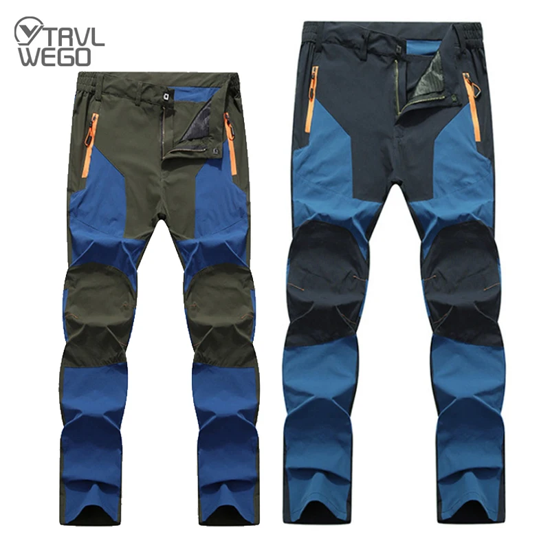 TRVLWEGO Men Summer Hiking Pants Wear-resistant Water Splash Prevention Quick Dry UV Resistant Elastic Thin Camping Trousers