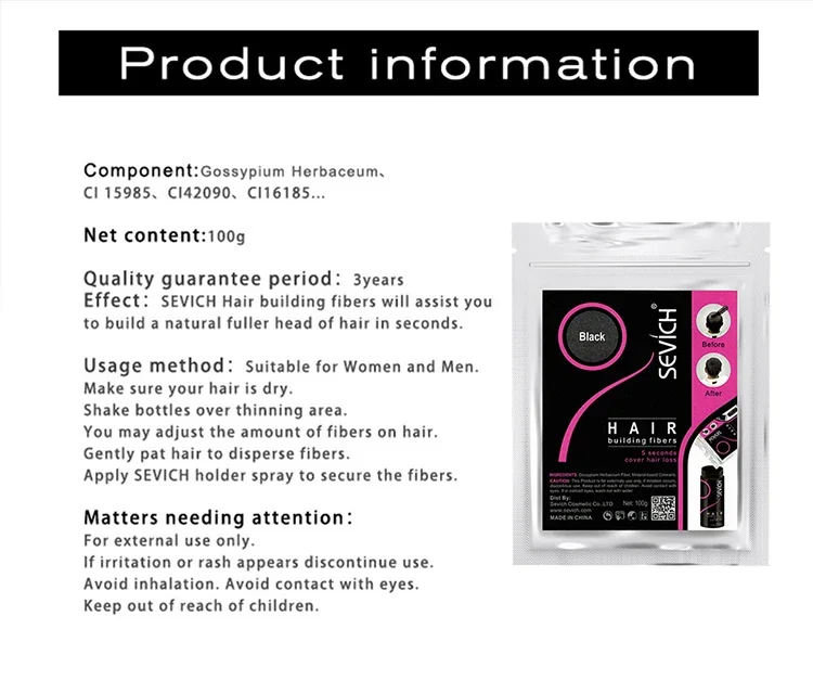Description Picture 3 of itemBlender Conceal Styling Fiber Hair Powders Thinning Loss Building Hair Fibers Keratin Eyelash Extension 25g Black 10 Colors