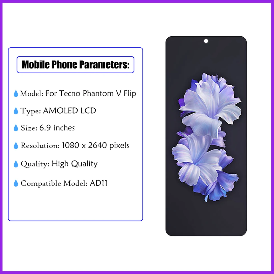 Écran Tactile LTPO AMOLED Pour Tecno Phantom V Fold2 AE10 - Neuf, écran + Numériseur