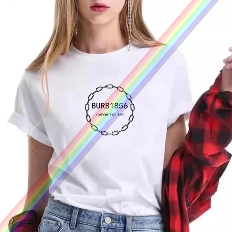 Oversized Luxury Brand Circular chain Tshirt Female Summer Casual T-Shirts For Women's Girls Streetwear Short Sleeve Tee Shirt