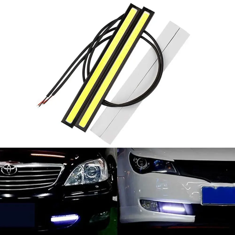 LED Car DRL Waterproof Driving Fog Lamp with Turn Signal Light - 17cm, White/Ice Blue