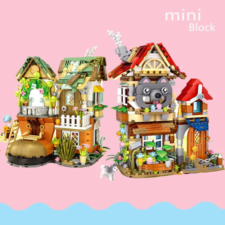 Fiaba Street View House Mini Block Little Red Riding Hood Biancaneve E Nani Building Brick Toys Wolf Rabbit Figures