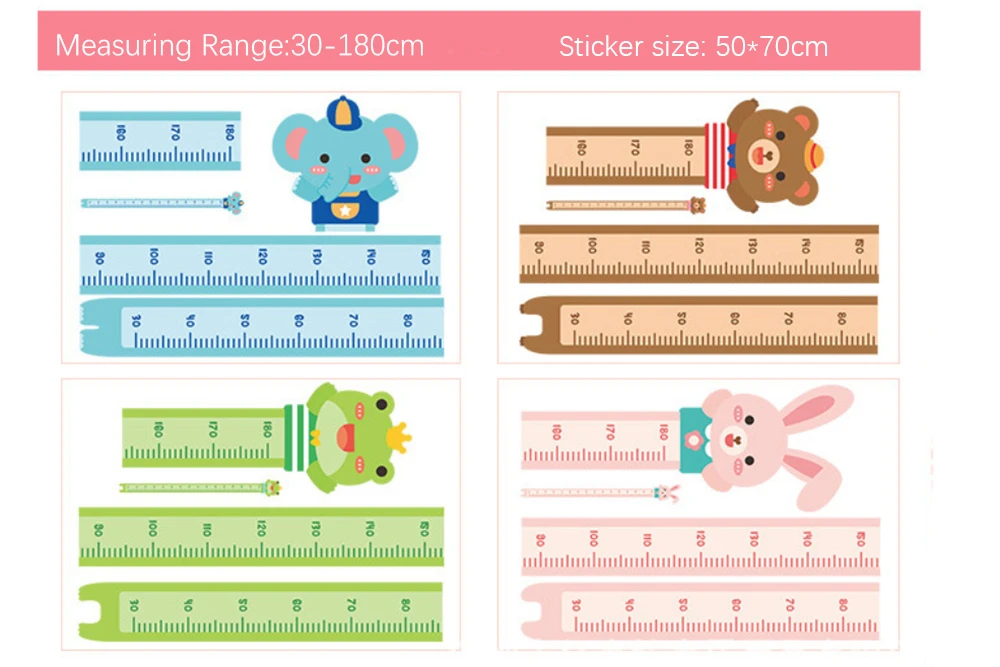 Cartoon Animal Growth Chart Wall Stickers Kindergarten Home Decoration Rabbit Giraffe Mural Children Height Measurement Stickers