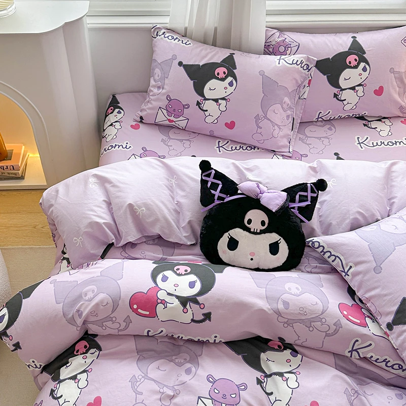 Duvet Cover Kuromi Children Animation Lovers Single Double Soft and Comfortable One Quilt Cover Two Pillowcases with Zipper