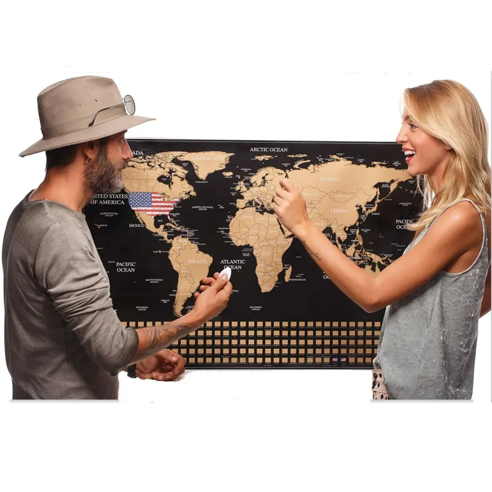 Drop Shipping Reiskaarten Met Nationale Vlag-Luxe Wereldwijde Scratch-Off Folielaag Coating Kaarten Poster-Kraskaarten Met Buis