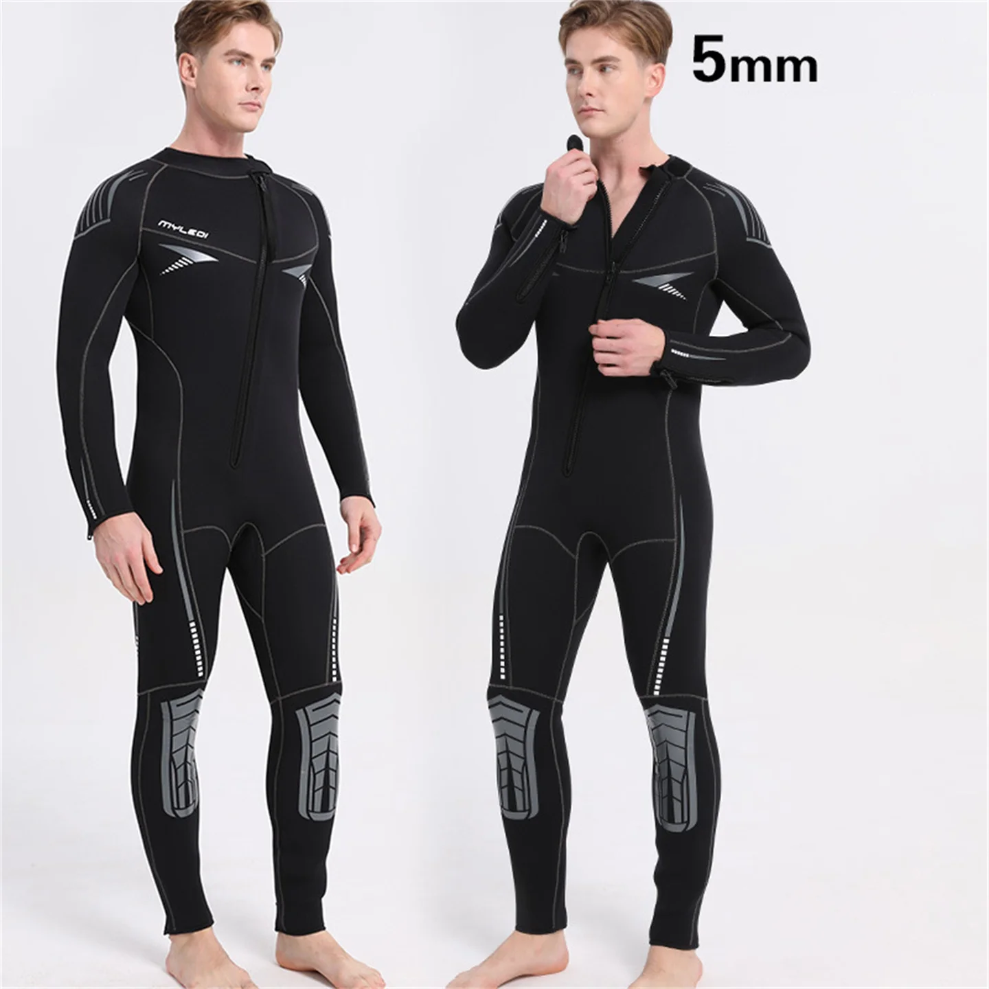 

Неопреновый гидрокостюм для мужчин, утепленный купальник с флисовой подкладкой, на молнии спереди, для подводного плавания, полная посадка, 5 мм