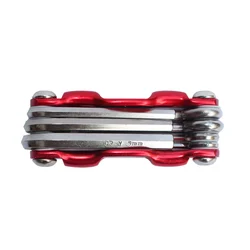 Compact 7-in-1 Bicycle Repair Tool Kit with Spoke Wrench and Screwdrivers (Red)