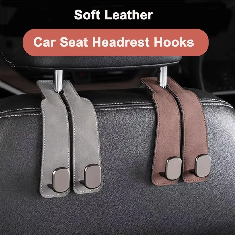 Car Coat Hanger Car Hook 2 in 1 Car Headrest Hook Premium Suede Rear Seat Hanging Dual Hook 20KG Large Load-Bearing Alloy Hanger Universal