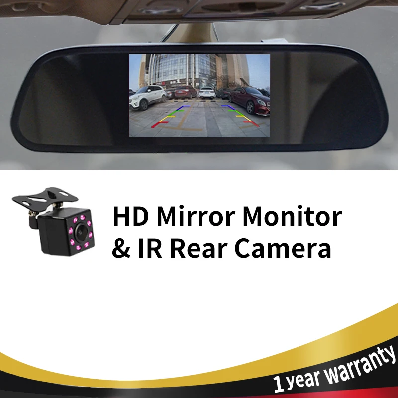 Hippcron Car Rearview Mirror Monitor 4.3 Or 5 Inch HD Video Auto Parking Monitor for Night Vision LED Reversing Cameras