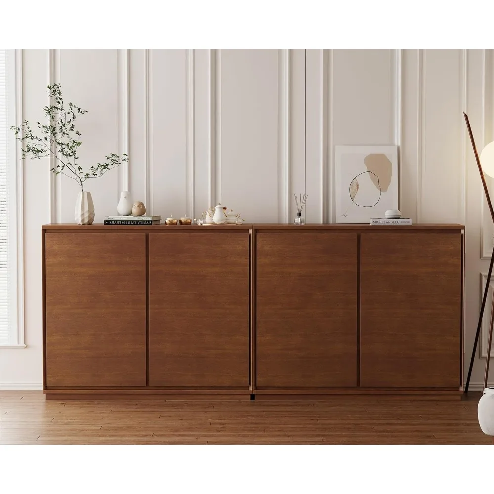 mid century modern sideboard buffet cabinet, narrow walnut sideboard,wood storage cabinet credenza with 2 doors for living room,