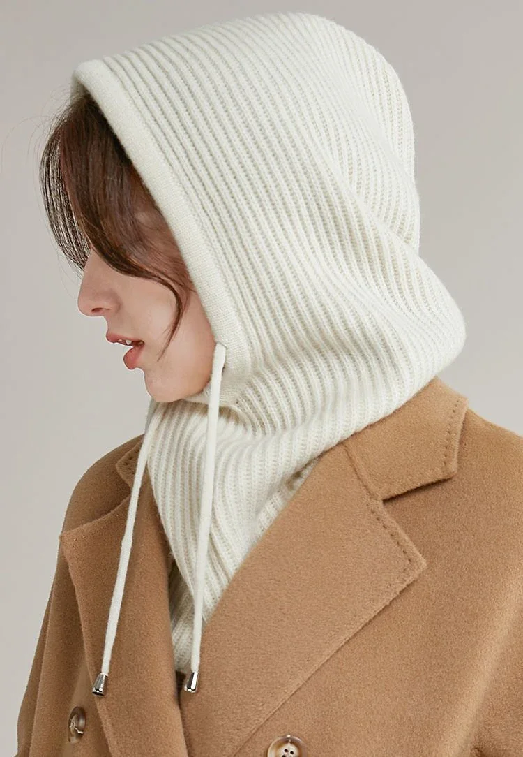 Unisex Knit Scarf Hood Hat Winter Women Faux Cashmere Beanie Bonnet Lady Wool Neck&Face Protect Balaclava Skullies Men Hooded