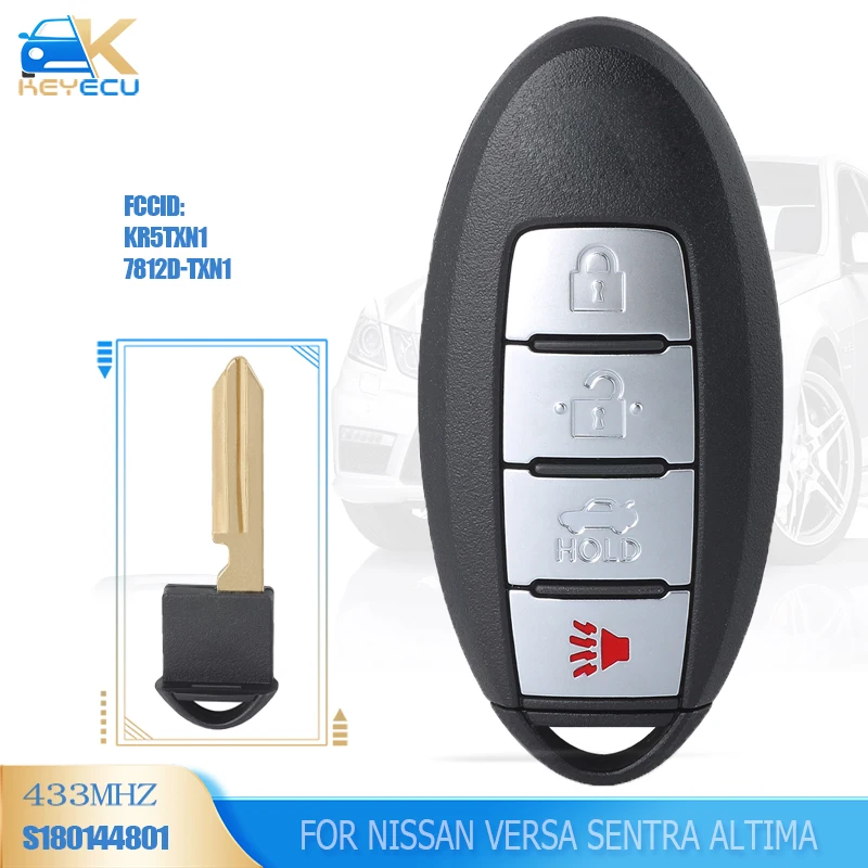

KEYECU S180144801 Keyless-Go Smart Remote Key FSK 433.92MHz PCF7953M HITAG AES 4A Chip for Nissan Altima Versa Sentra KR5TXN1