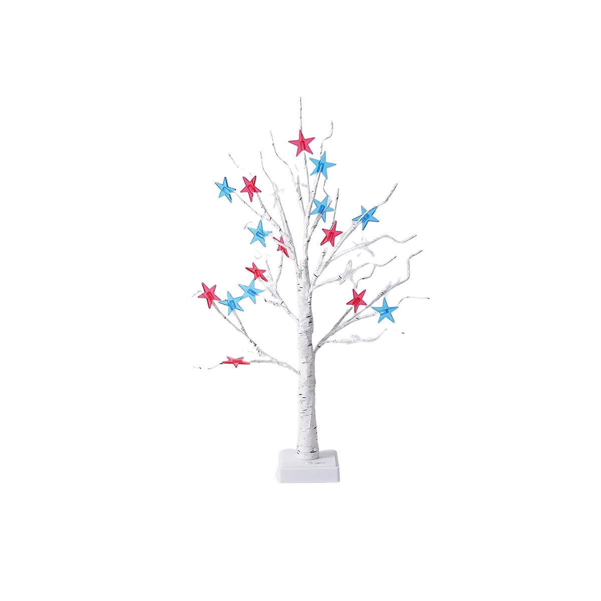 

4Th Of July Decorations Patriotic Decor Tree with 24 Red White Blue LED Star Lights, USB/Battery Operated Light