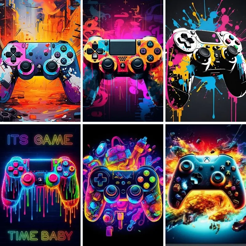 Square Diamond Painting Set for Adult 5D Full Diamond Painting Electronic Game Controller Colorful Gamer Posters DIY