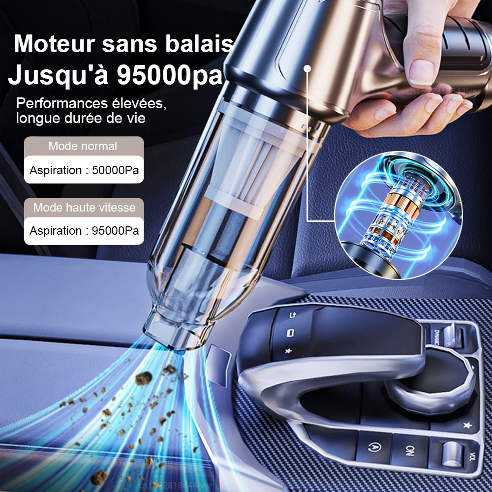 Aspirateur portable sans fil pour voiture et maison, souffleur 2 en 1, aspiration de bain, déterminer, 95000PA