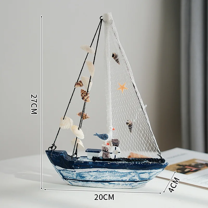 Mediterranean Handmade Blue and White Shell Sailboat Decor