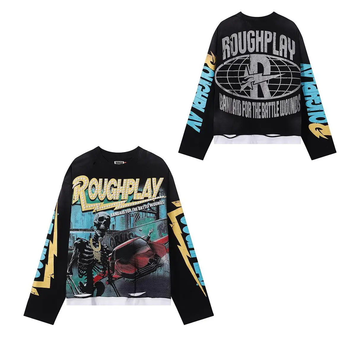 Roughplay American Cotton Retro Style Long Sleeve Men Women Jesus Print Skull Rockabilly Washed Out T-Shirt Vintage Design Tee 3